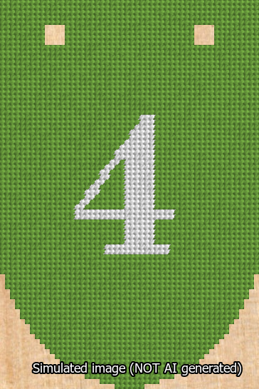 A simulated image of the stitched needlepoint design: Banner 13m Rounded 4 White on Light Green. Not A.I. generated.
