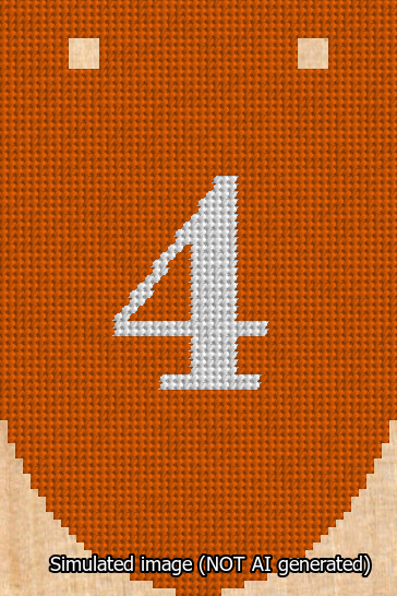 A simulated image of the stitched needlepoint design: Banner 13m Rounded 4 White on Orange. Not A.I. generated.
