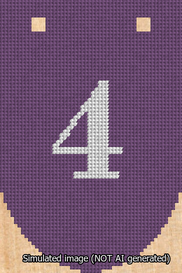 A simulated image of the stitched needlepoint design: Banner 13m Rounded 4 White on Purple. Not A.I. generated.
