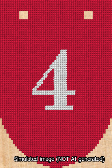 A simulated image of the stitched needlepoint design: Banner 13m Rounded 4 White on Red. Not A.I. generated.