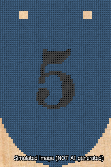A simulated image of the stitched needlepoint design: Banner 13m Rounded 5 Black on Blue. Not A.I. generated.