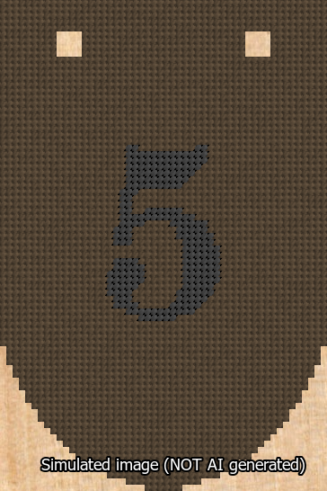 A simulated image of the stitched needlepoint design: Banner 13m Rounded 5 Black on Brown. Not A.I. generated.