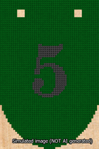 A simulated image of the stitched needlepoint design: Banner 13m Rounded 5 Black on Green. Not A.I. generated.