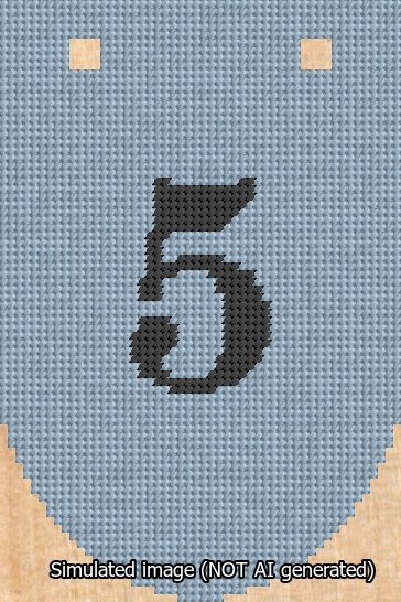 A simulated image of the stitched needlepoint design: Banner 13m Rounded 5 Black on Light Blue. Not A.I. generated.