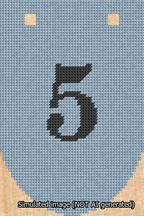A simulated image of the stitched needlepoint design: Banner 13m Rounded 5 Black on Light Blue. Not A.I. generated.