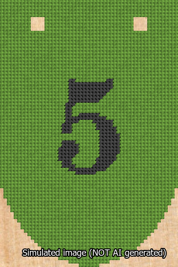 A simulated image of the stitched needlepoint design: Banner 13m Rounded 5 Black on Light Green. Not A.I. generated.
