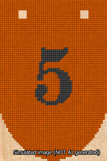 A simulated image of the stitched needlepoint design: Banner 13m Rounded 5 Black on Orange. Not A.I. generated.