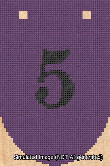 A simulated image of the stitched needlepoint design: Banner 13m Rounded 5 Black on Purple. Not A.I. generated.