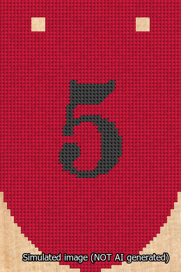 A simulated image of the stitched needlepoint design: Banner 13m Rounded 5 Black on Red. Not A.I. generated.
