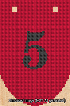 A simulated image of the stitched needlepoint design: Banner 13m Rounded 5 Black on Red. Not A.I. generated.