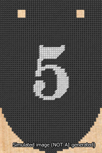 A simulated image of the stitched needlepoint design: Banner 13m Rounded 5 White on Black. Not A.I. generated.