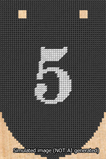A simulated image of the stitched needlepoint design: Banner 13m Rounded 5 White on Black. Not A.I. generated.