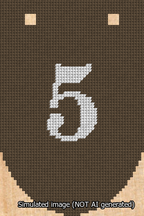 A simulated image of the stitched needlepoint design: Banner 13m Rounded 5 White on Brown. Not A.I. generated.