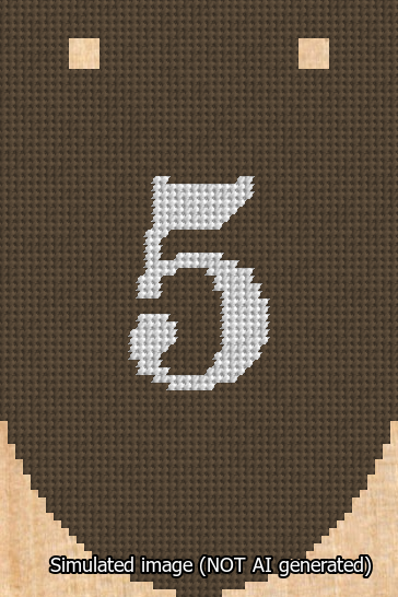 A simulated image of the stitched needlepoint design: Banner 13m Rounded 5 White on Brown. Not A.I. generated.