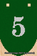 A simulated image of the stitched needlepoint design: Banner 13m Rounded 5 White on Green. Not A.I. generated.