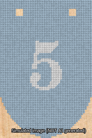 A simulated image of the stitched needlepoint design: Banner 13m Rounded 5 White on Light Blue. Not A.I. generated.