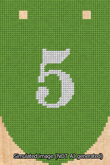 A simulated image of the stitched needlepoint design: Banner 13m Rounded 5 White on Light Green. Not A.I. generated.
