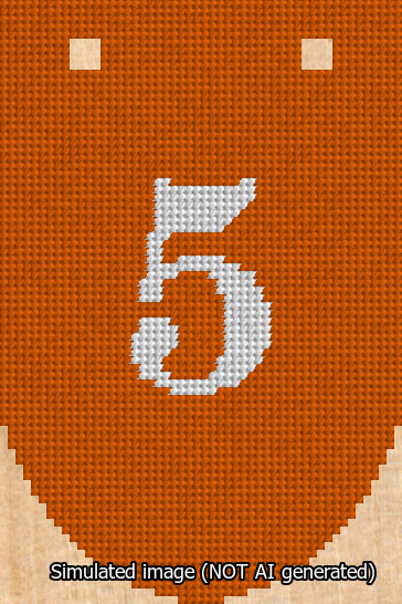 A simulated image of the stitched needlepoint design: Banner 13m Rounded 5 White on Orange. Not A.I. generated.