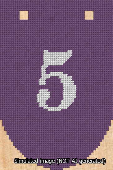 A simulated image of the stitched needlepoint design: Banner 13m Rounded 5 White on Purple. Not A.I. generated.
