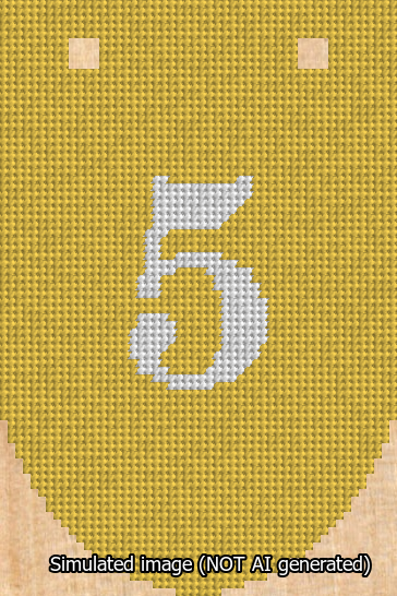 A simulated image of the stitched needlepoint design: Banner 13m Rounded 5 White on Yellow. Not A.I. generated.