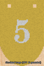 A simulated image of the stitched needlepoint design: Banner 13m Rounded 5 White on Yellow. Not A.I. generated.