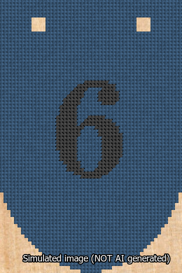 A simulated image of the stitched needlepoint design: Banner 13m Rounded 6 Black on Blue. Not A.I. generated.