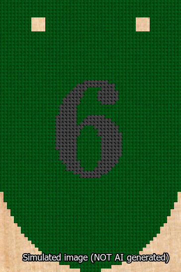 A simulated image of the stitched needlepoint design: Banner 13m Rounded 6 Black on Green. Not A.I. generated.