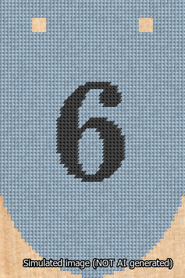 A simulated image of the stitched needlepoint design: Banner 13m Rounded 6 Black on Light Blue. Not A.I. generated.