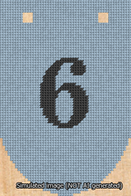 A simulated image of the stitched needlepoint design: Banner 13m Rounded 6 Black on Light Blue. Not A.I. generated.