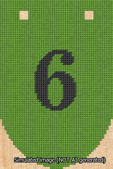 A simulated image of the stitched needlepoint design: Banner 13m Rounded 6 Black on Light Green. Not A.I. generated.