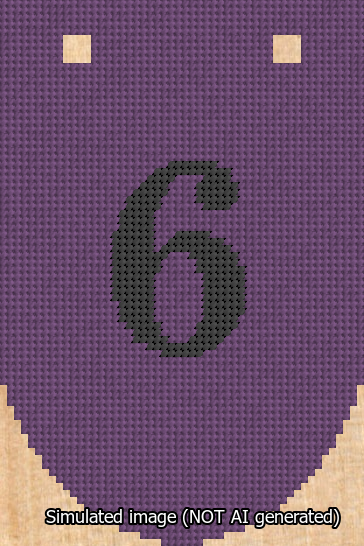 A simulated image of the stitched needlepoint design: Banner 13m Rounded 6 Black on Purple. Not A.I. generated.
