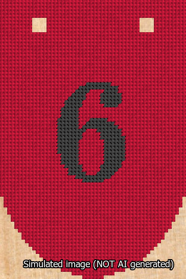 A simulated image of the stitched needlepoint design: Banner 13m Rounded 6 Black on Red. Not A.I. generated.