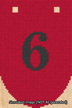 A simulated image of the stitched needlepoint design: Banner 13m Rounded 6 Black on Red. Not A.I. generated.