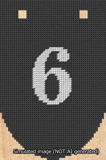 A simulated image of the stitched needlepoint design: Banner 13m Rounded 6 White on Black. Not A.I. generated.