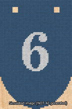A simulated image of the stitched needlepoint design: Banner 13m Rounded 6 White on Blue. Not A.I. generated.