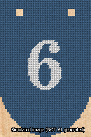 A simulated image of the stitched needlepoint design: Banner 13m Rounded 6 White on Blue. Not A.I. generated.