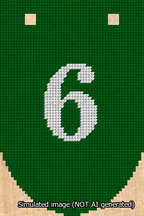 A simulated image of the stitched needlepoint design: Banner 13m Rounded 6 White on Green. Not A.I. generated.