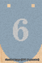 A simulated image of the stitched needlepoint design: Banner 13m Rounded 6 White on Light Blue. Not A.I. generated.