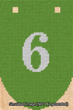A simulated image of the stitched needlepoint design: Banner 13m Rounded 6 White on Light Green. Not A.I. generated.