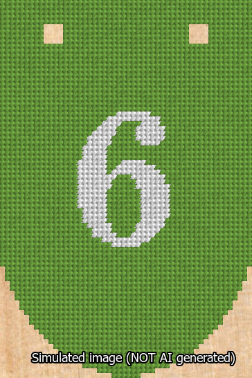 A simulated image of the stitched needlepoint design: Banner 13m Rounded 6 White on Light Green. Not A.I. generated.