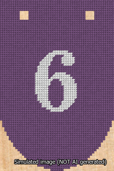 A simulated image of the stitched needlepoint design: Banner 13m Rounded 6 White on Purple. Not A.I. generated.
