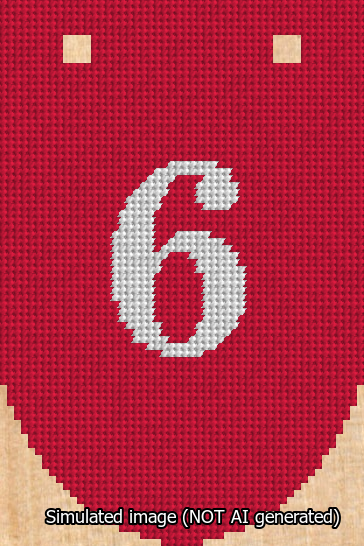 A simulated image of the stitched needlepoint design: Banner 13m Rounded 6 White on Red. Not A.I. generated.
