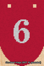A simulated image of the stitched needlepoint design: Banner 13m Rounded 6 White on Red. Not A.I. generated.