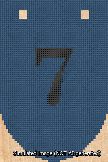 A simulated image of the stitched needlepoint design: Banner 13m Rounded 7 Black on Blue. Not A.I. generated.