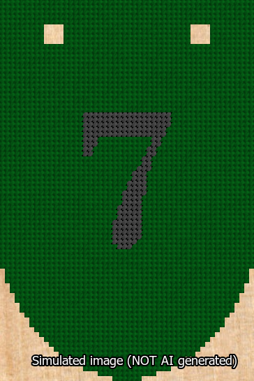 A simulated image of the stitched needlepoint design: Banner 13m Rounded 7 Black on Green. Not A.I. generated.