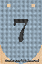 A simulated image of the stitched needlepoint design: Banner 13m Rounded 7 Black on Light Blue. Not A.I. generated.
