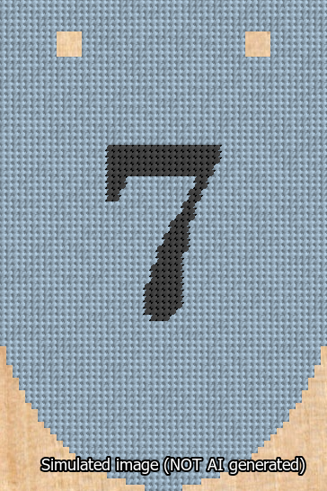A simulated image of the stitched needlepoint design: Banner 13m Rounded 7 Black on Light Blue. Not A.I. generated.