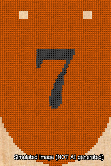 A simulated image of the stitched needlepoint design: Banner 13m Rounded 7 Black on Orange. Not A.I. generated.