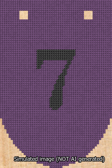 A simulated image of the stitched needlepoint design: Banner 13m Rounded 7 Black on Purple. Not A.I. generated.