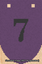 A simulated image of the stitched needlepoint design: Banner 13m Rounded 7 Black on Purple. Not A.I. generated.